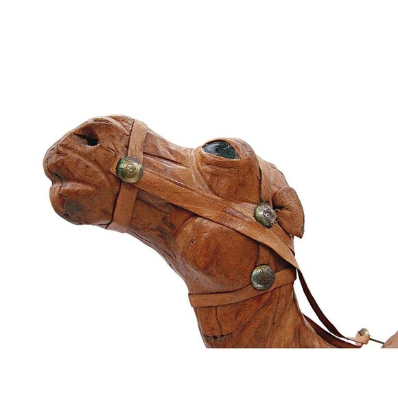 Leather Wrapped Camel Figurine 14" Dromedary Statue 1970s Vintage Brown Detailed - Picture 2 of 12